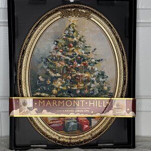 Marmont Hill Christmas Tree Oval Gold Frame Wall Art Holiday Décor 11x14